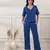 Women royal blue co-ord set v neck