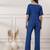Women royal blue co-ord set v neck