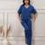 Women royal blue co-ord set v neck