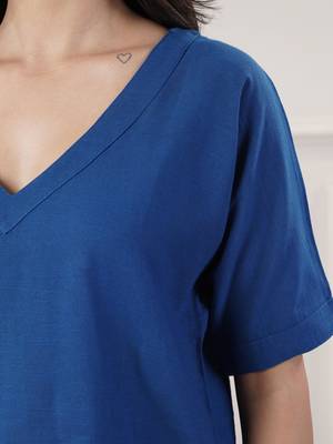 Women royal blue co-ord set v neck 5