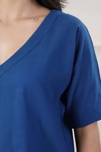 Women royal blue co-ord set v neck