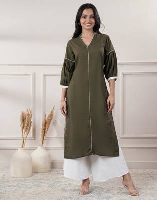 Women khakhi v - neck dress 1