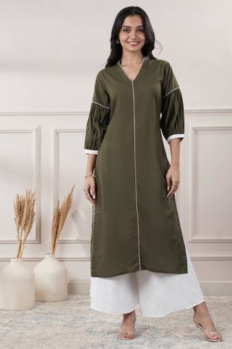 Women khakhi v - neck dress