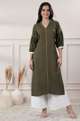Women khakhi v - neck dress