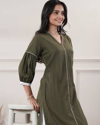 Women khakhi v - neck dress 2