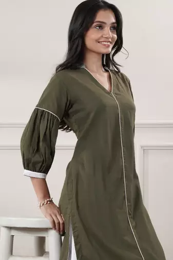 Women khakhi v - neck dress