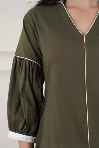 Women khakhi v - neck dress