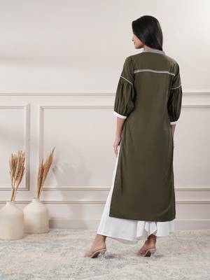 Women khakhi v - neck dress 4