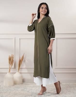Women khakhi v - neck dress 5