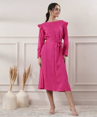 Women rayon pink midi dress 1