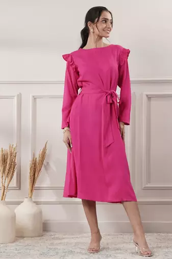 Women rayon pink midi dress
