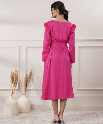 Women rayon pink midi dress 2