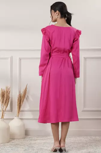 Women rayon pink midi dress