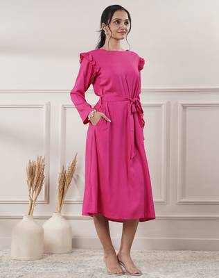 Women rayon pink midi dress 3