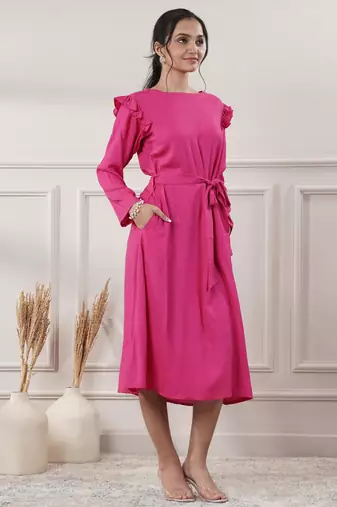 Women rayon pink midi dress