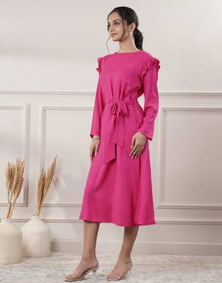 Women rayon pink midi dress 4