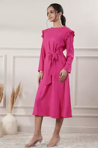 Women rayon pink midi dress