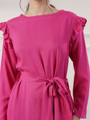 Women rayon pink midi dress 5
