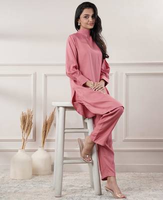 Women rayon peach co-ord set 1