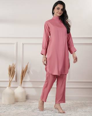 Women rayon peach co-ord set 3