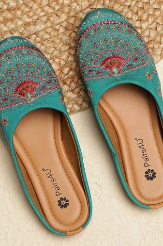 Pairs4u women's rama embroidered canvas jutti ethnic slip-on flat mojari with comfortable pvc sole for women & girls