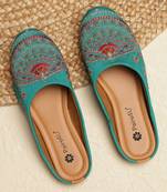 Pairs4u women's rama embroidered canvas jutti ethnic slip-on flat mojari with comfortable pvc sole for women & girls