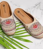 Pairs4u women's embroidered canvas juttis cream slip-on ethnic flats with pvc sole for comfortable universal wear