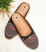 Pairs4u women's black ethnic mojari jutti embroidered canvas slip-on comfortable sole punjabi traditional footwear