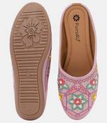 Pairs4u women's peach canvas mojari jutti ethnic embroidered slip-on flats with comfortable pvc sole for women & girls