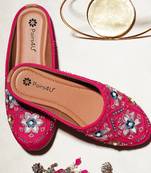 Pairs4u women's dark pink embroidered canvas punjabi jutti slip-on ethnic flats with comfortable pvc sole