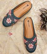 Pairs4u women's embroidered juttis canvas slip-on ethnic flat comfortable sole in stylish rama for women & girls