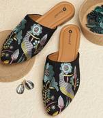 Pairs4u women's black mojari jutti ethnic canvas embroidered slip-on comfortable flats for women & girls