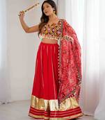 Navratri Special Red rayon gotta Work Lehenga Choli set Garba Lehenga Choli Set*