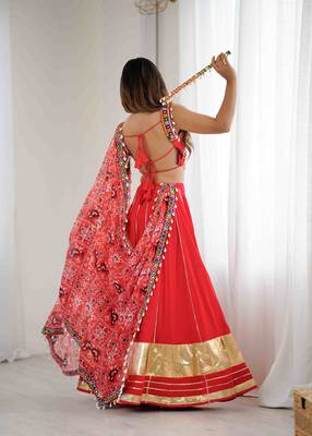 Navratri Special Red rayon gotta Work Lehenga Choli set Garba Lehenga Choli Set* 2