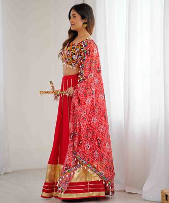 Navratri Special Red rayon gotta Work Lehenga Choli set Garba Lehenga Choli Set* 3