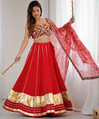 Navratri Special Red rayon gotta Work Lehenga Choli set Garba Lehenga Choli Set* 4