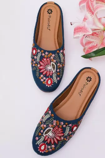 Pairs4u women's embroidered canvas jutti - ethnic slip-on mojari with pvc sole for comfortable universal wear