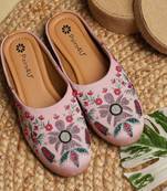 Pairs4u women's light pink embroidered canvas mojari jutti - ethnic traditional flats with comfortable pvc sole