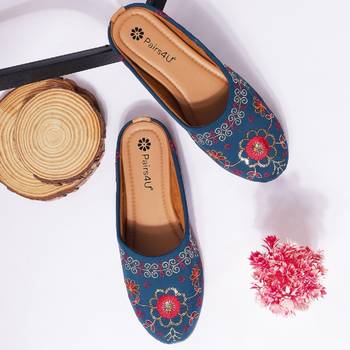 women's ethnic embroidered canvas jutti - comfortable slip-on punjabi flats with pvc sole for women & girls 1