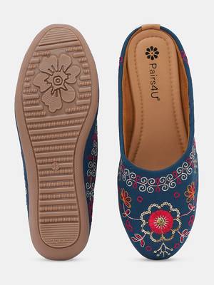 women's ethnic embroidered canvas jutti - comfortable slip-on punjabi flats with pvc sole for women & girls 2