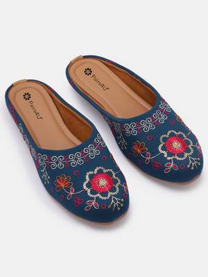 women's ethnic embroidered canvas jutti - comfortable slip-on punjabi flats with pvc sole for women & girls 3