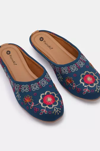 women's ethnic embroidered canvas jutti - comfortable slip-on punjabi flats with pvc sole for women & girls