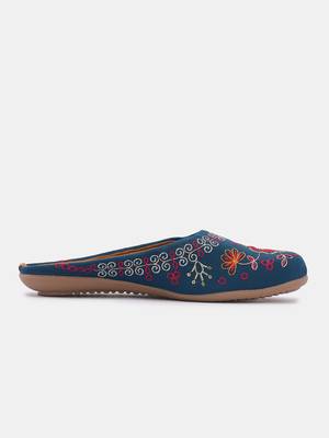 women's ethnic embroidered canvas jutti - comfortable slip-on punjabi flats with pvc sole for women & girls 4