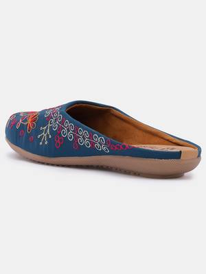 women's ethnic embroidered canvas jutti - comfortable slip-on punjabi flats with pvc sole for women & girls 5