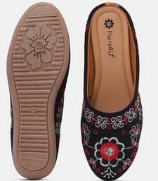 Pairs4u women's black embroidered mojari juttis ethnic canvas slip-on flats with comfortable pvc sole