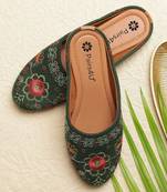 Pairs4u women's dark green embroidered canvas punjabi juttis slip-on ethnic flats