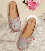 Pairs4u women's grey embroidered juttis ethnic canvas slip-on comfortable pvc sole for traditional wear