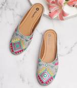 Pairs4u women's grey embroidered canvas juttis - ethnic slip-on flats with stylish toe and comfortable pvc sole
