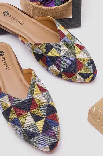 Pairs4u women's ethnic canvas juttis - embroidered slip-on flats with pvc sole for comfort & style