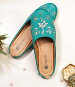 Pairs4u women's rama ethnic punjabi juttis embroidered canvas slip-on flats with stylish toe and pvc sole